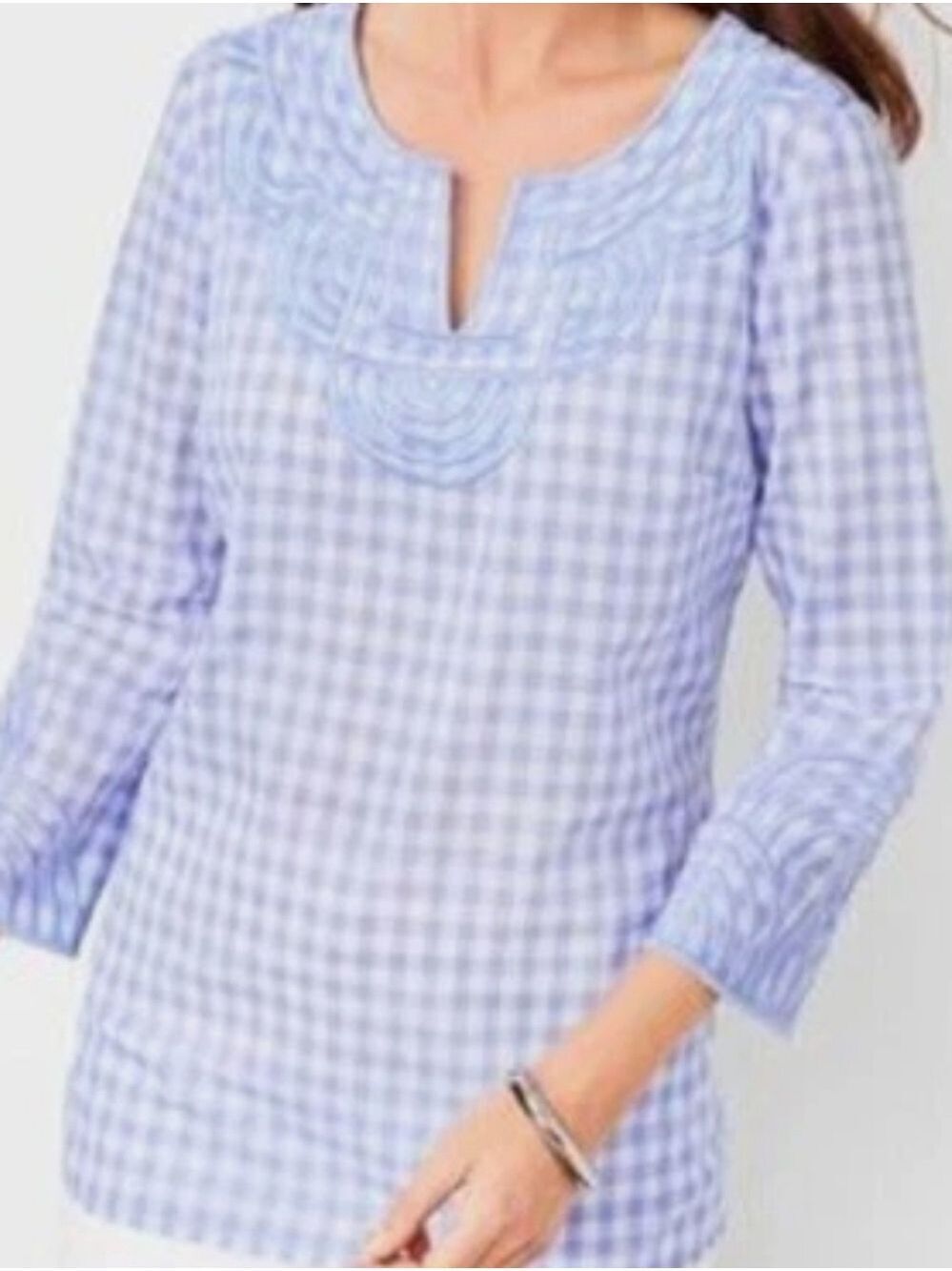 Talbots Womens Lavender 💜Embroidered Popover Cottagecore Blouse. Size L